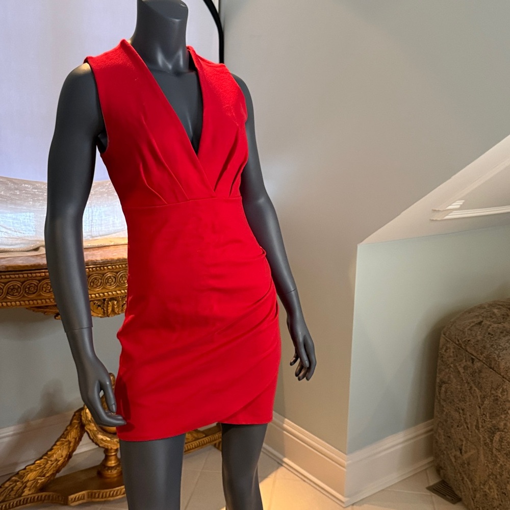 Lulu's Red Sheath Mini Dress Plunge Neckline
